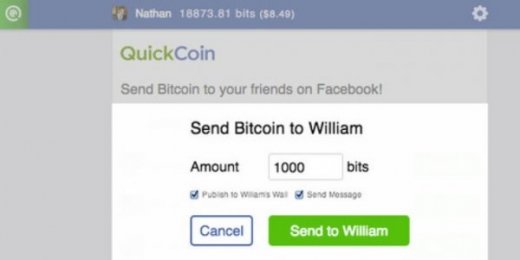 QuickCoin's bitcoin app for Facebook lets users send the cryptocurrency around for free.