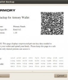 Screenshot of a Bitcoin Armory paper backup.