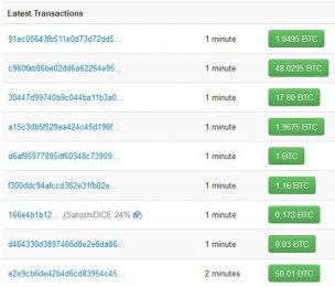The block chain tallies all transactions, and features a ticker showing the latest payouts.